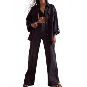 NEW FREE PEOPLE libre wide leg jeans in cafe noir